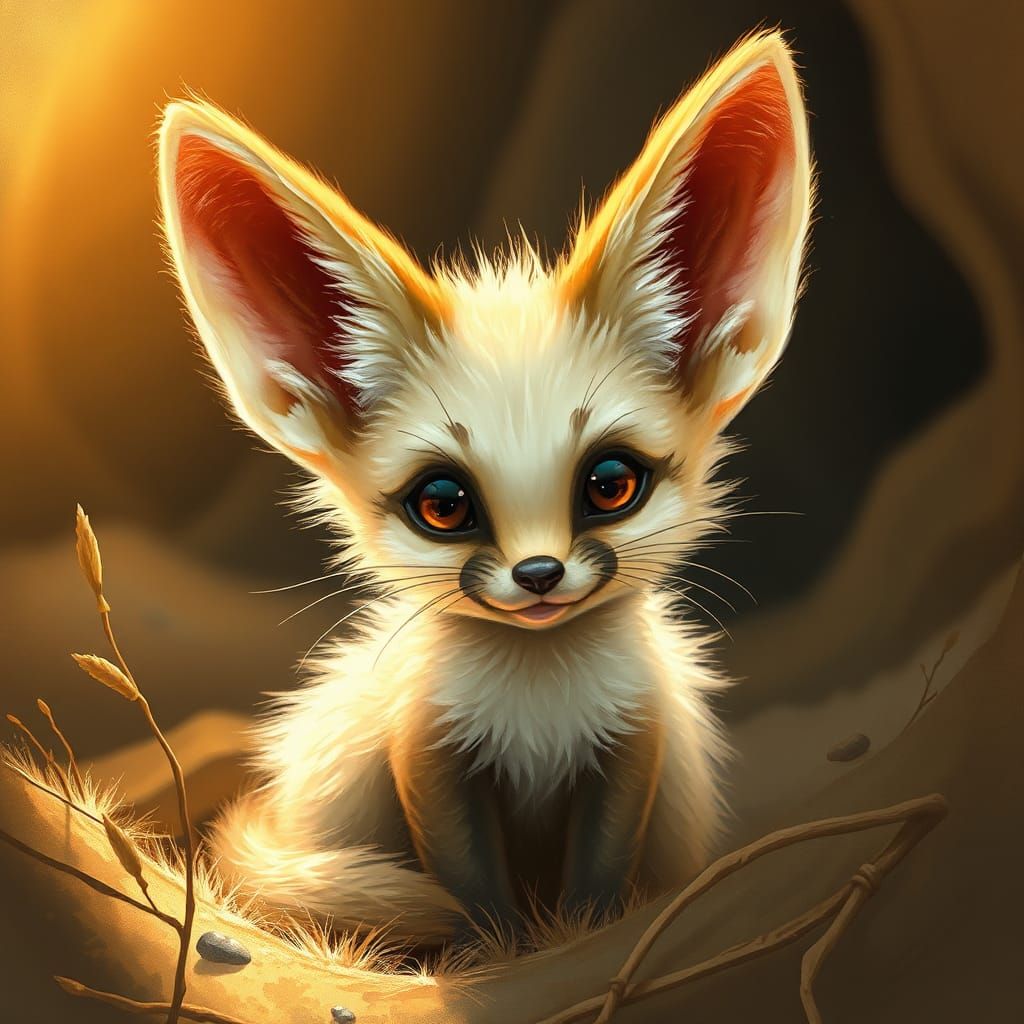 Adorable Fennec Fox Kit in Dreamlike Illustration
