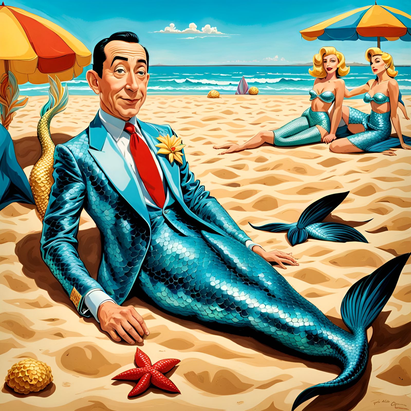 Peewee Herman as Merman on Sunny Beach