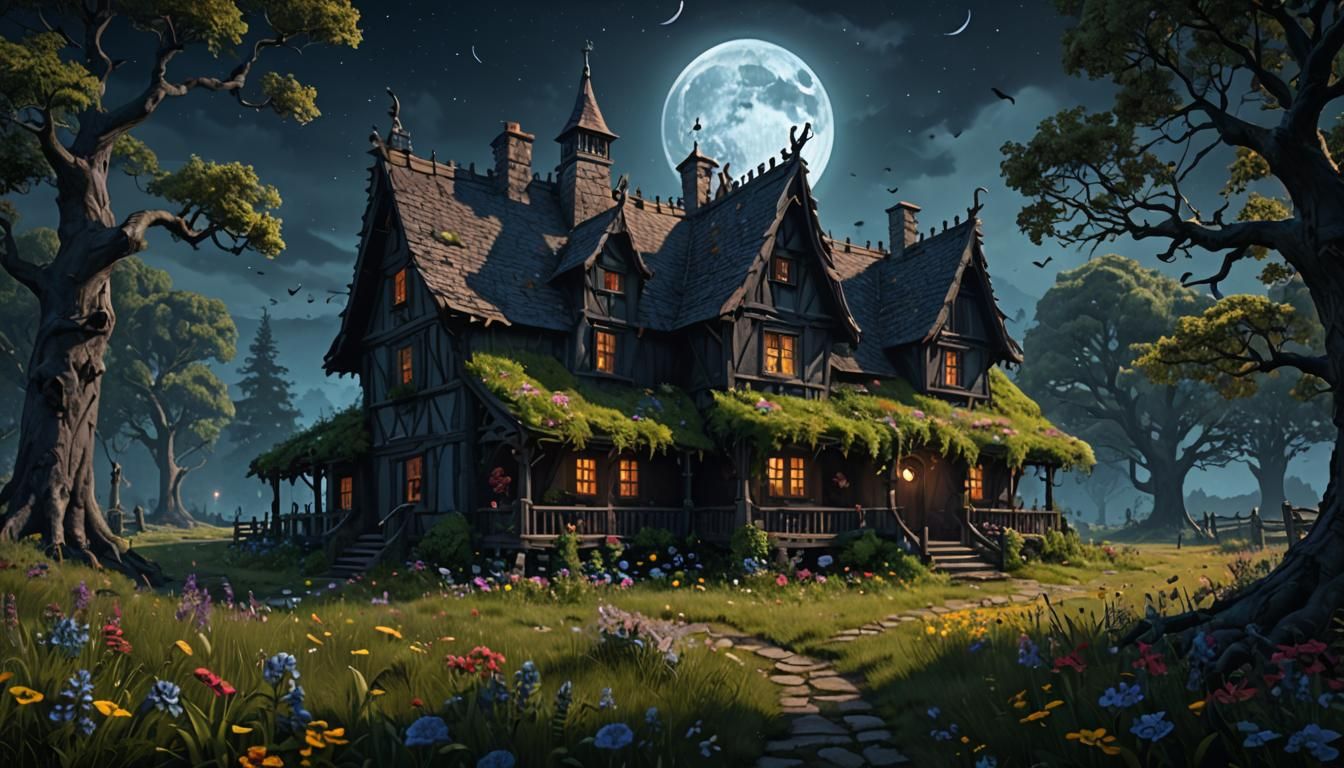 Witch's House in Dark Forest: Detailed Matte Painting