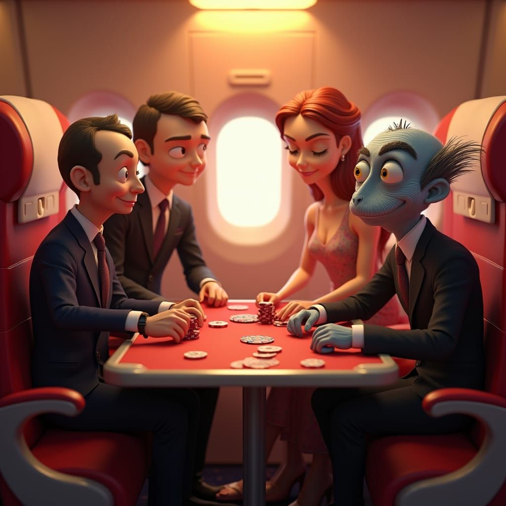 Macron and Thing Play Poker: Pixar-Style Digital Art