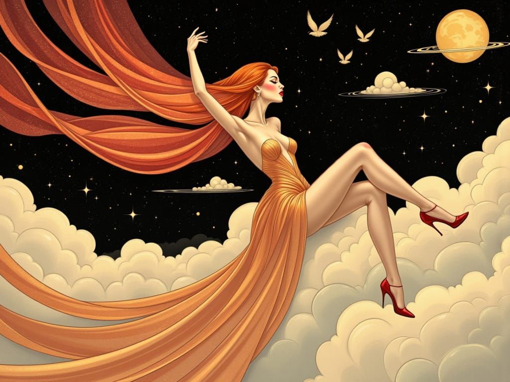 Art Deco Woman in Celestial Skyscape