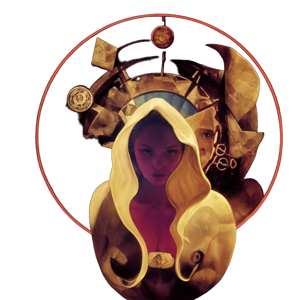 Woman in Pentacle with Ancient Cartography