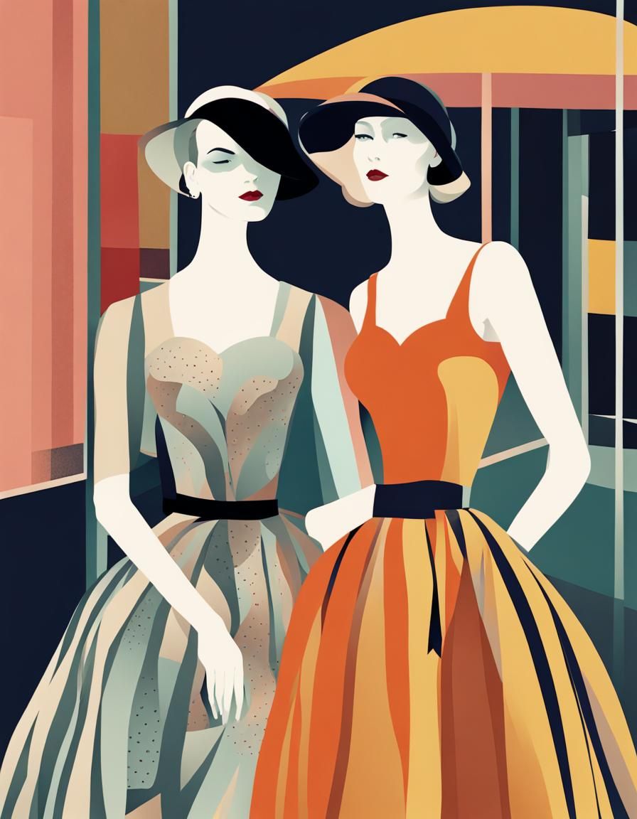 Abstract Date with Women in Vintage Dresses