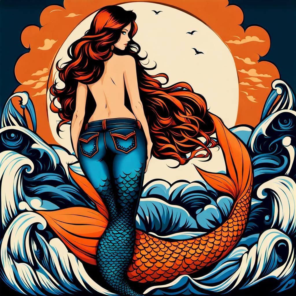 Surreal Mermaid in Jeans: Dreamlike Digital Art