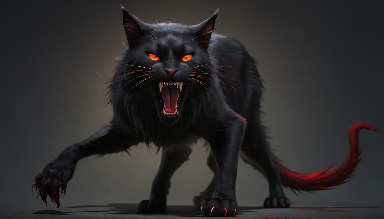 Sinister Scarred Black Cat in Ruined Castle