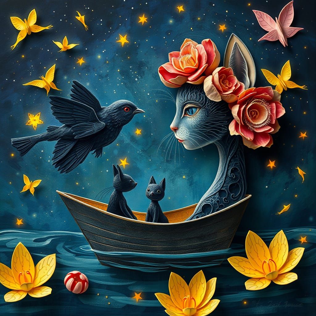 Surreal Mas-surrealism in Peca Art Style with Delicate Paste...