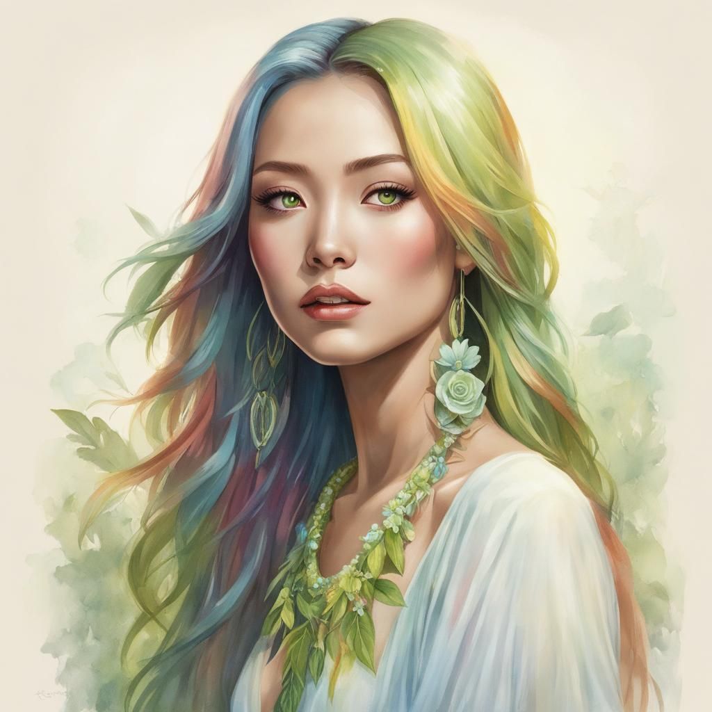 A Beautiful Asian woman in the Forest near a waterfall