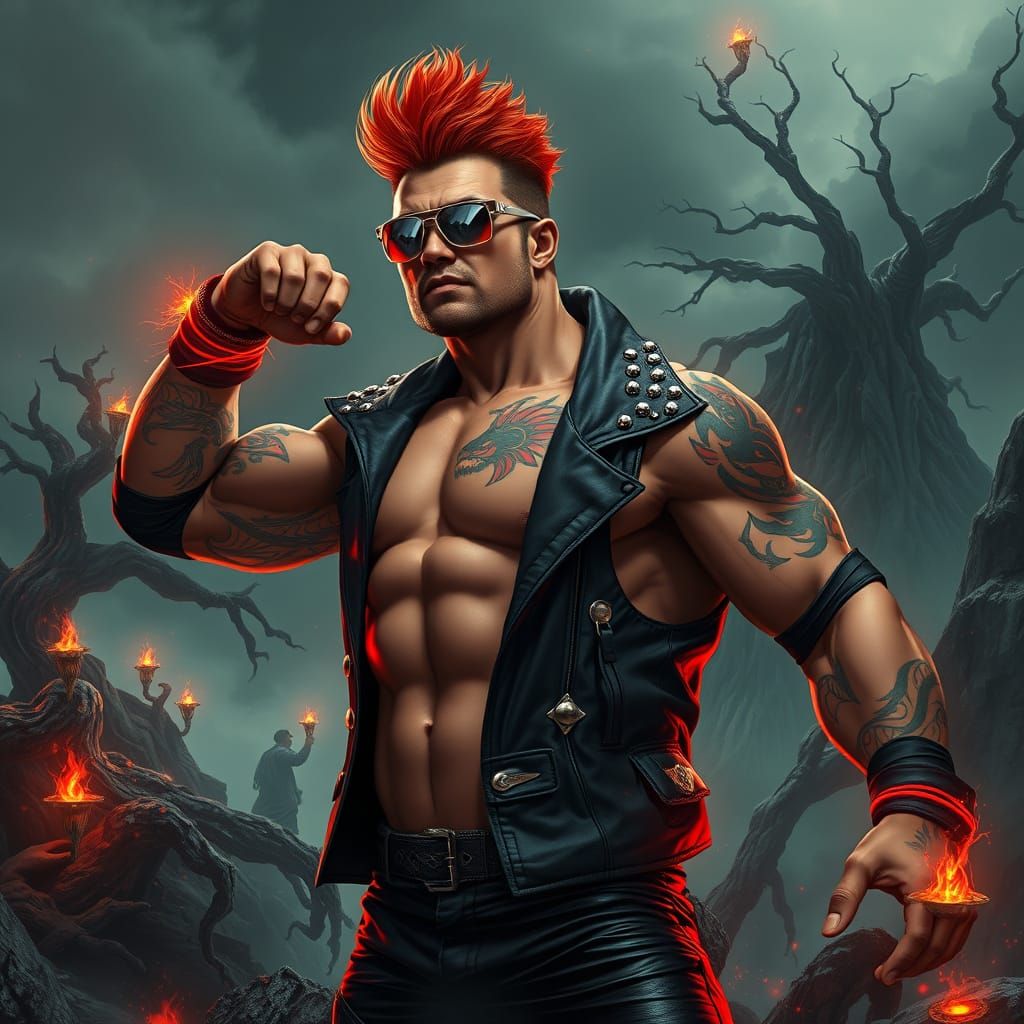 Powerful Dark Fantasy Warrior in Cyberpunk Style