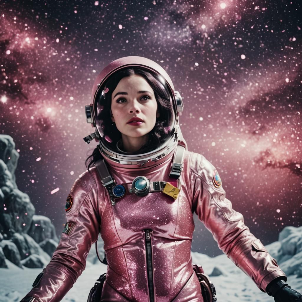 Snow White Space Mermaid Cosmonaut with Pink Sparkles