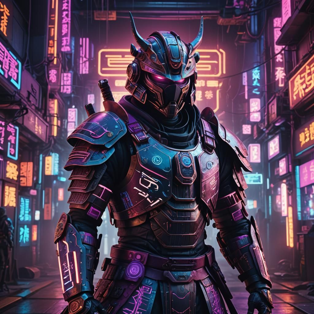 Cyberpunk Samurai Warrior in Futuristic Armor