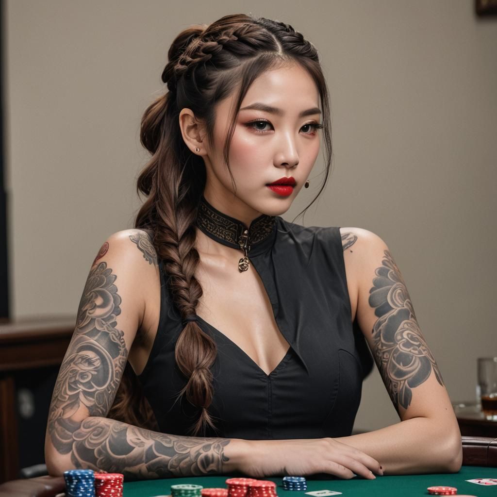 K-Pop Idol Playing Poker in Photorealistic Style