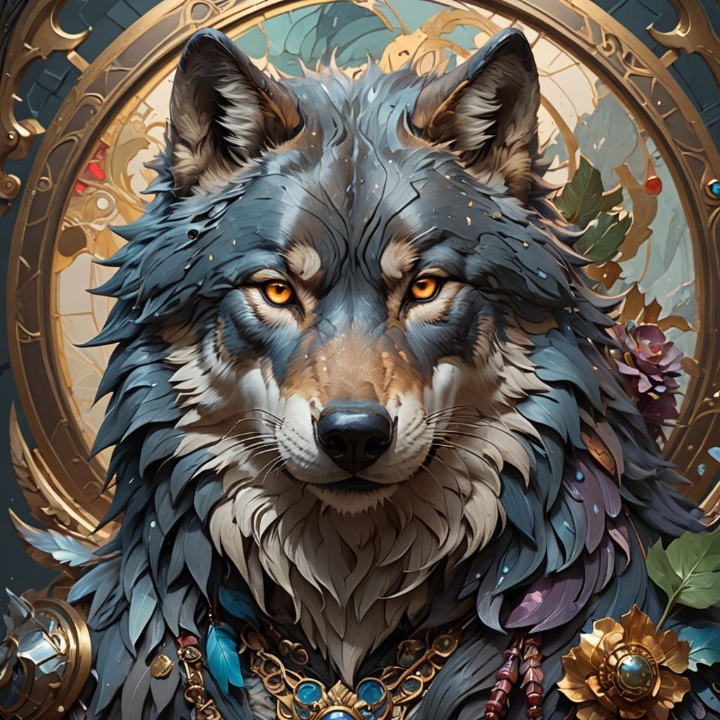 Hyperdetailed Wolf Portrait in Fantasy Art Style