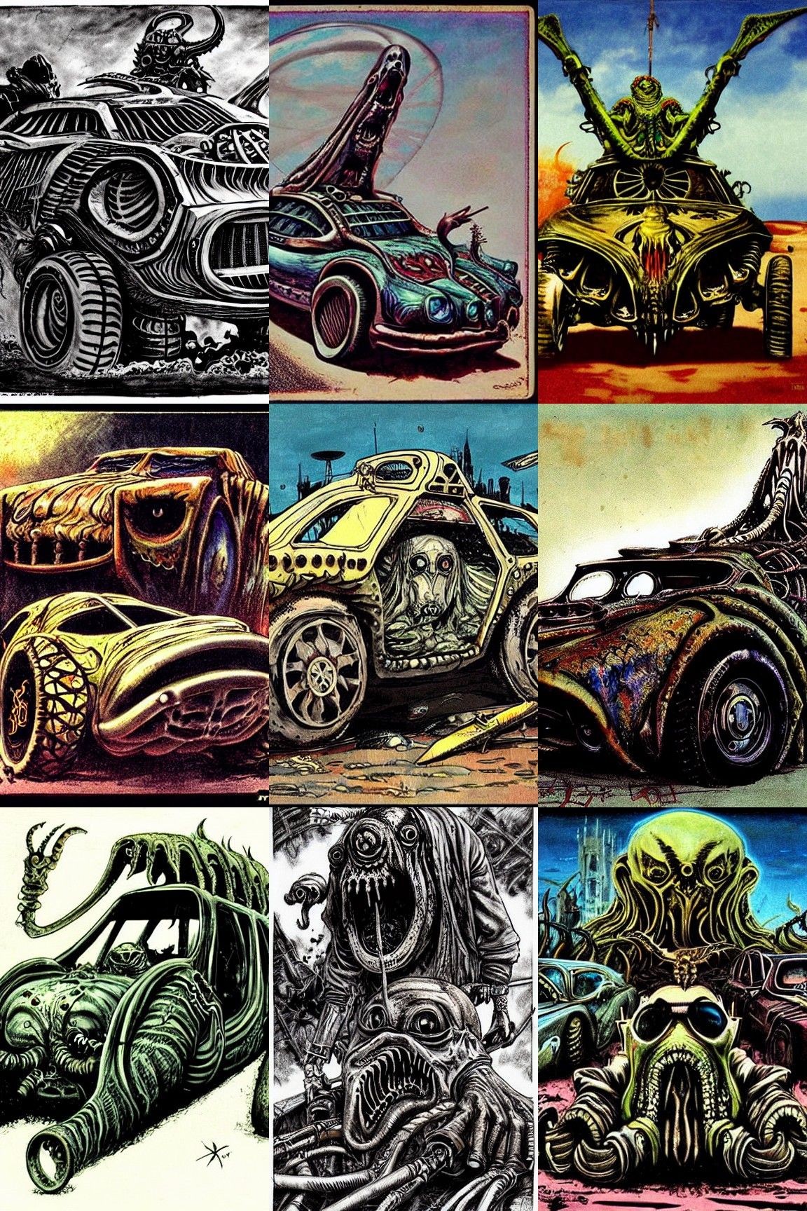 Medieval psychedelic Fear and Loathing Cthulhu Futuristic Mad Max Concept Car by Ralph Steadman, Gonzoverse Collection o...