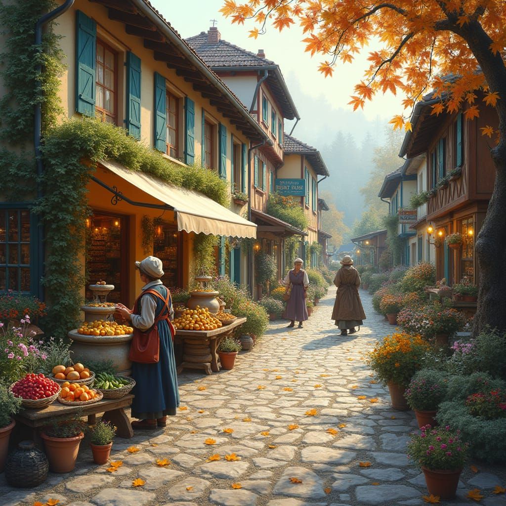 Charming Provençal Village Marketplace in Autumn Light