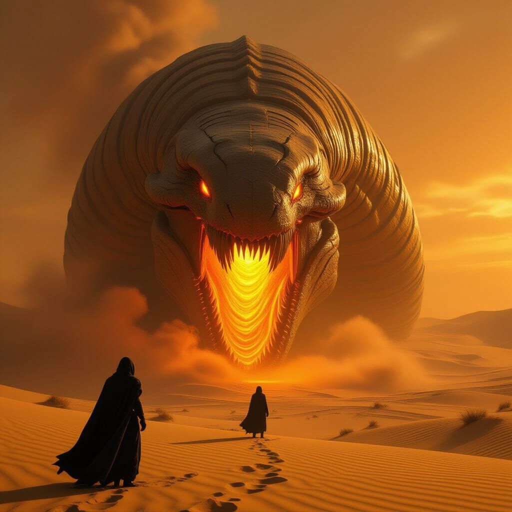 Colossal Sandworm Emerges from Desert in Cinematic Sci-Fi Sc...