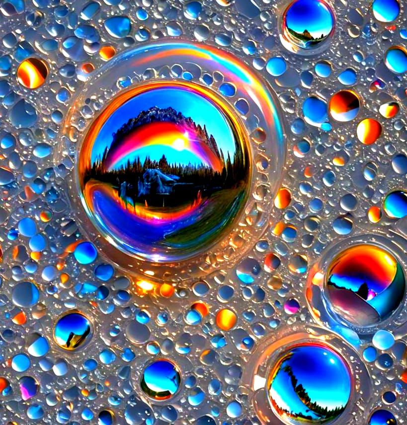 Iridescent Orb Reflecting Rainbow Ice Landscape
