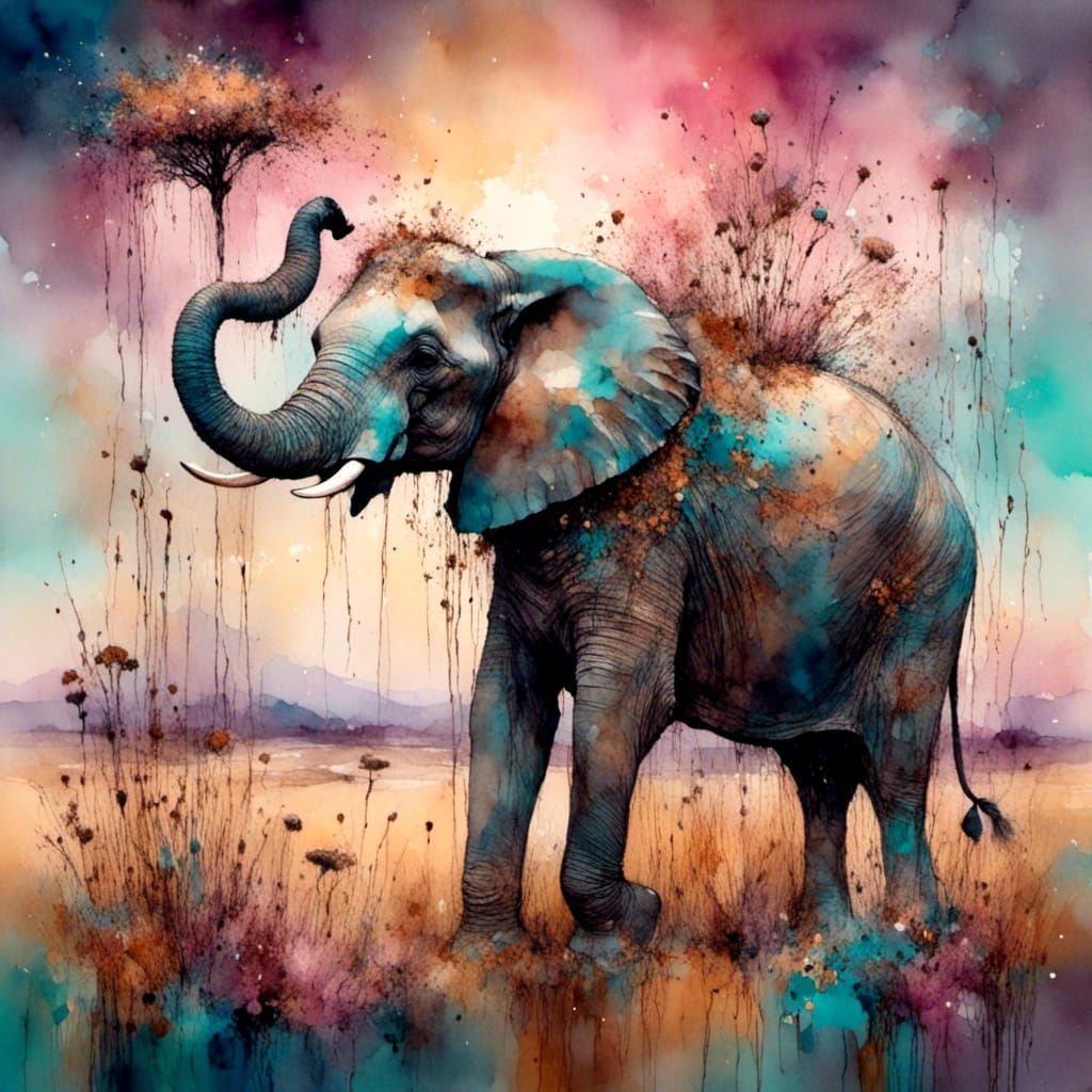 Elephant Roaming Mystical Savannah at Dusk