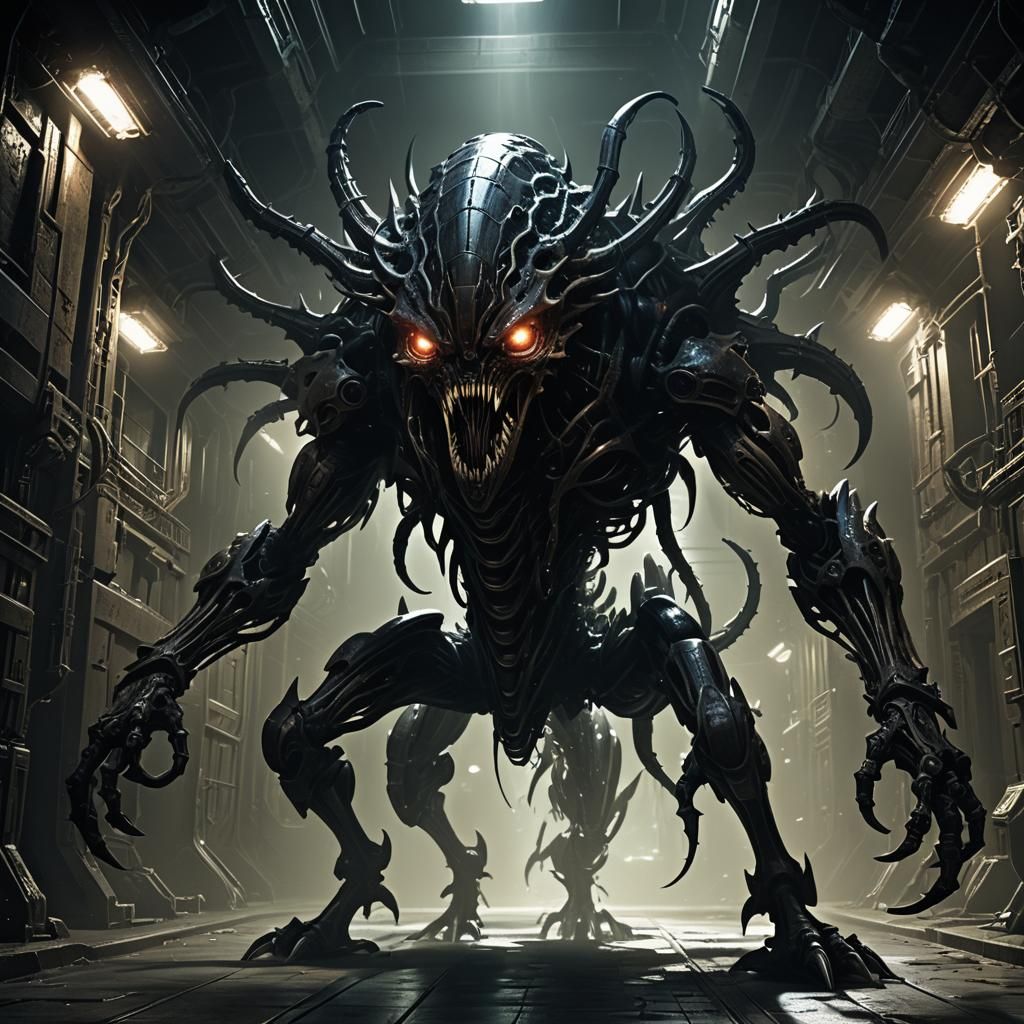 Menacing Zerg Creature in Dark Sci-Fi Corridor