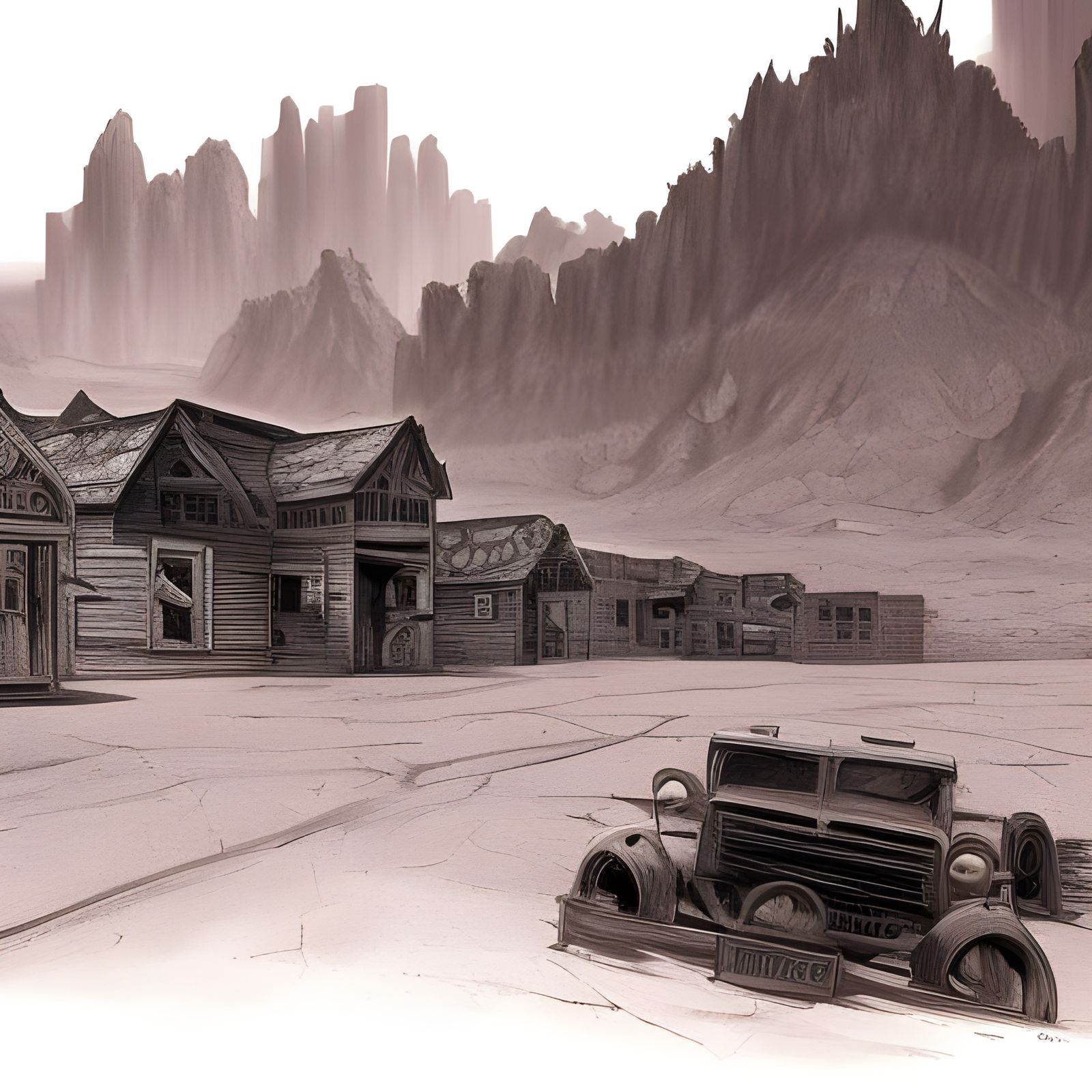 Desert Ghost Town in Detailed Matte Painting Style
