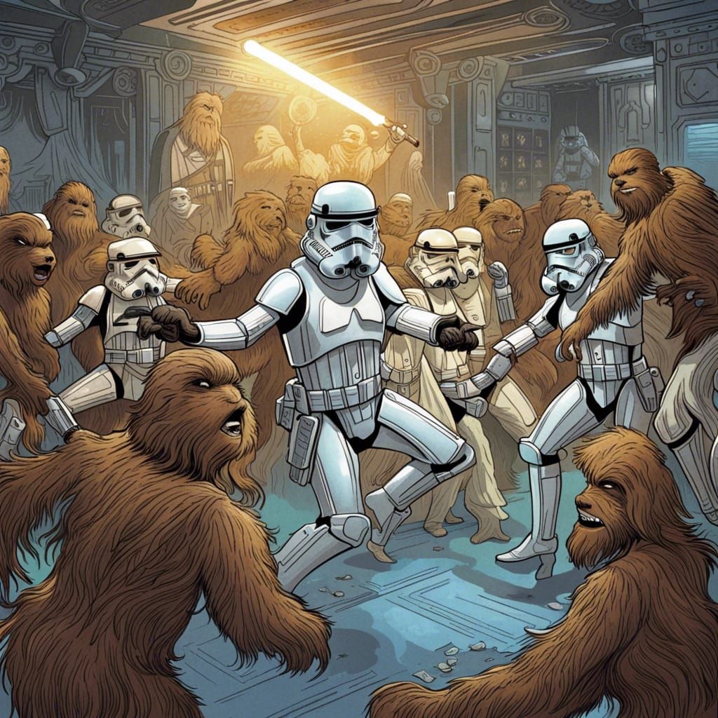 Stormtroopers and Wookies Party in Art Nouveau Style
