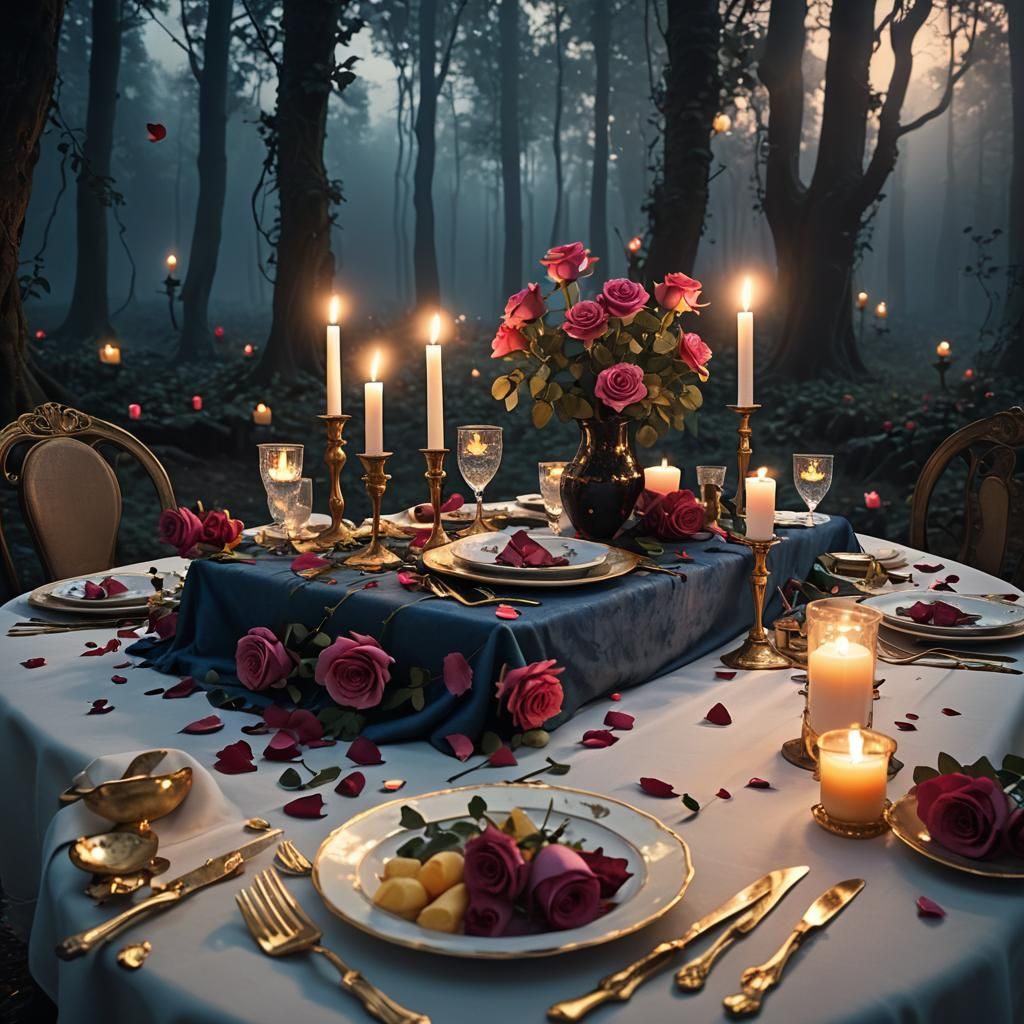 Romantic Dinner in Mystical Forest, Matte Painting