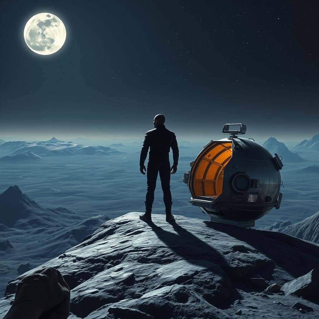 Figure on Alien Ridge with Lunar Module