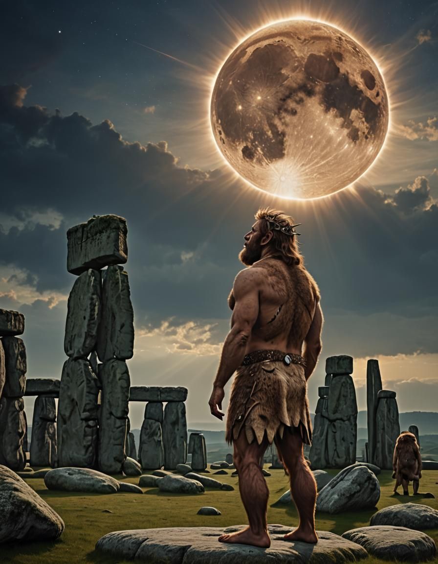 Neanderthal Observes Solar Eclipse at Stonehenge