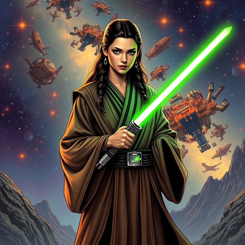 Sorceress as Jedi Master in Hybrid Art Style