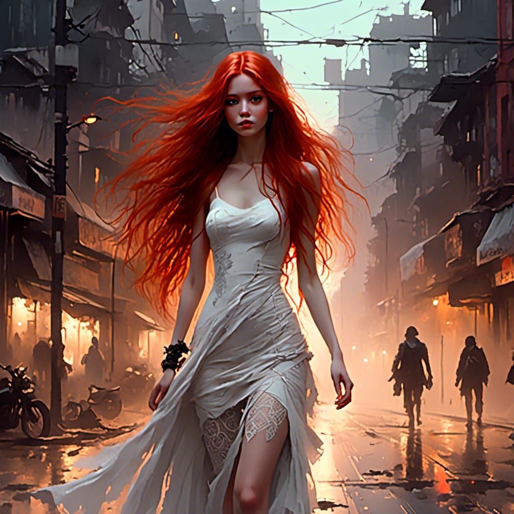 Woman in Apocalyptic City, Fantasy Art