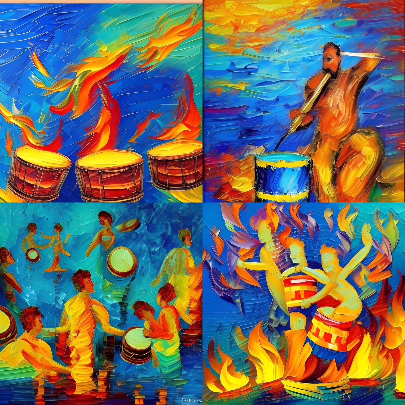 Underwater Drummers and Fire Dancers in Neo-Impressionism