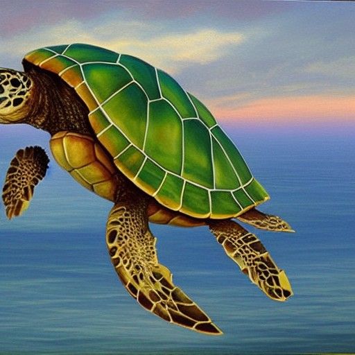 Flying Turtle Island: An Oil Painting Fantasy