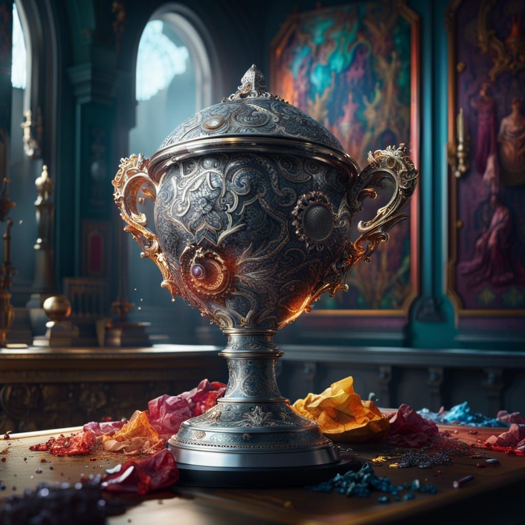 Epic Platinum Trophy in Hyperrealistic Digital Art