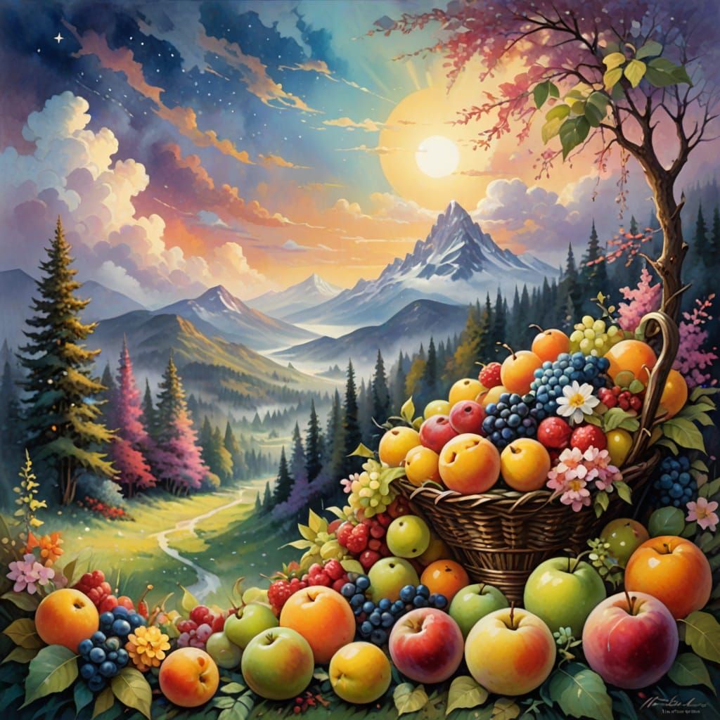 Surrealistic Garden of Plenty in Soft Focus Oil Painting