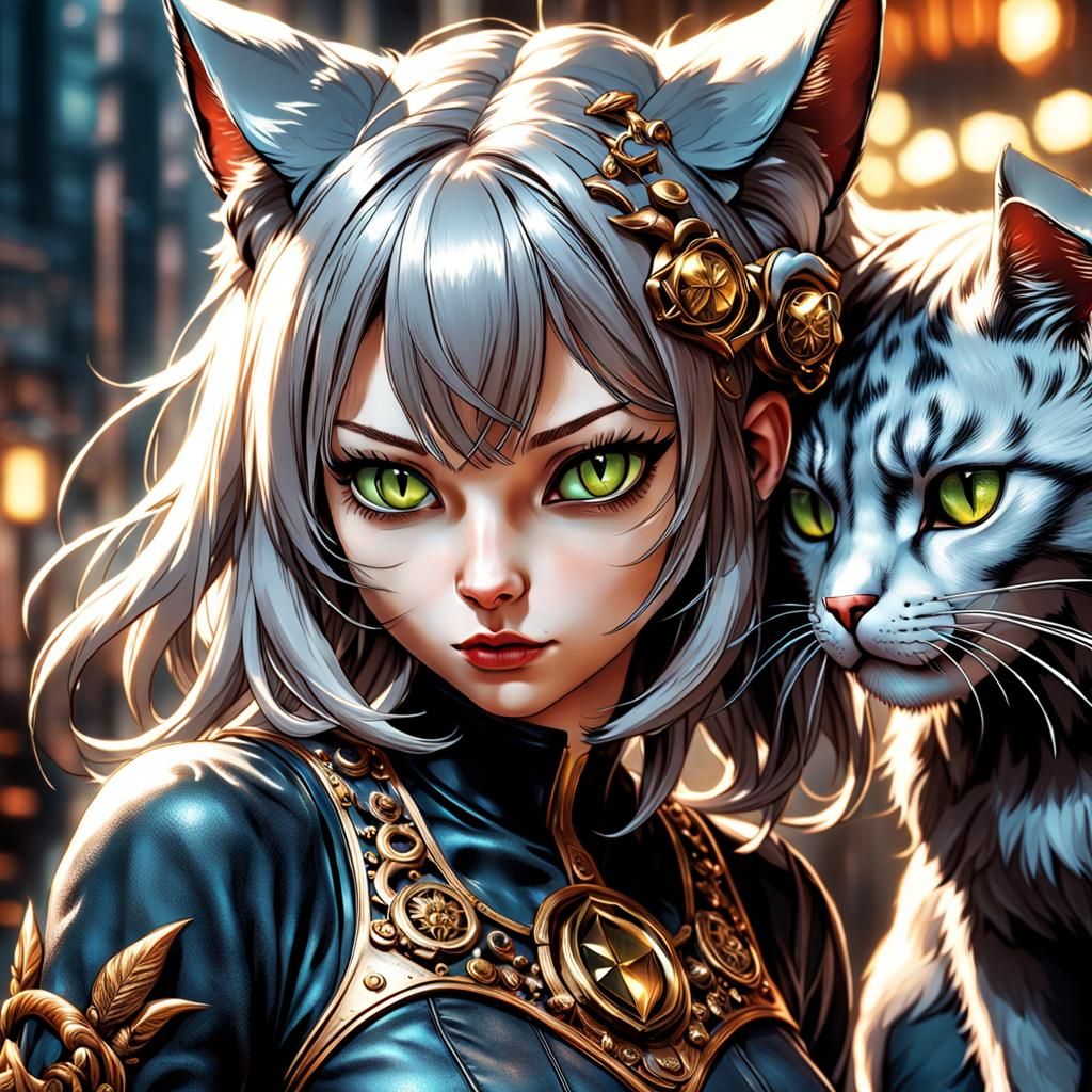 Hyperrealistic Catgirl Magazine Cover in HDR
