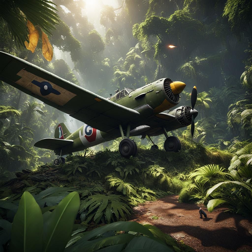 WWII Plane Crash in Jungle: 3D Game Art