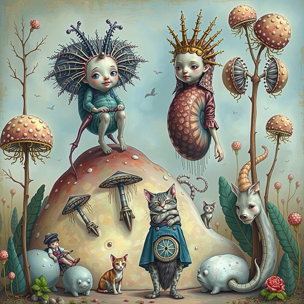Surreal Dürer-Inspired Creatures Cycle Around a Mushroom in ...