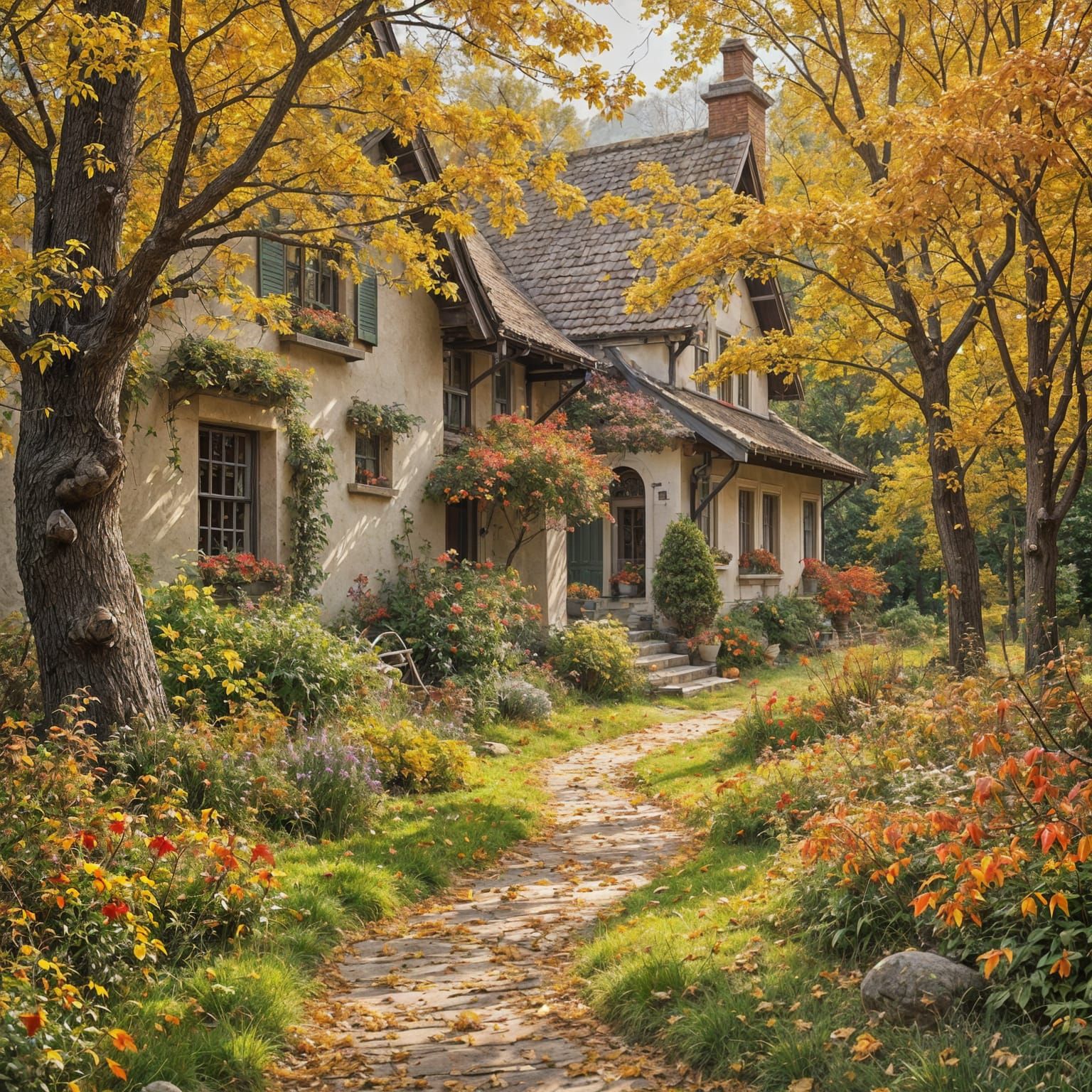 Autumn Glow with Flowers and Double Exposure