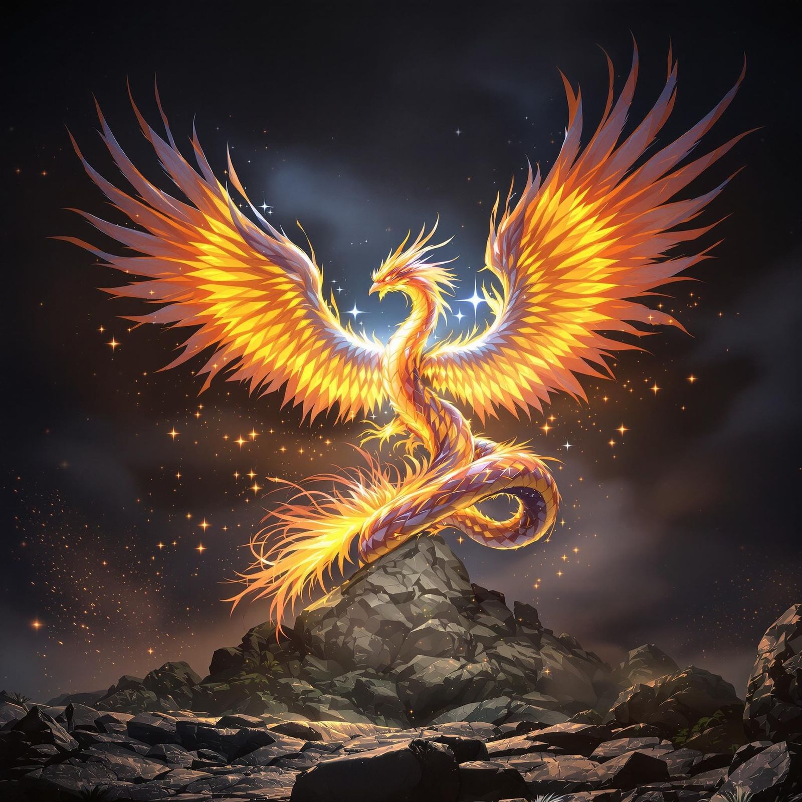 Ethereal Phoenix-Snake Hybrid Soars into Radiant Light