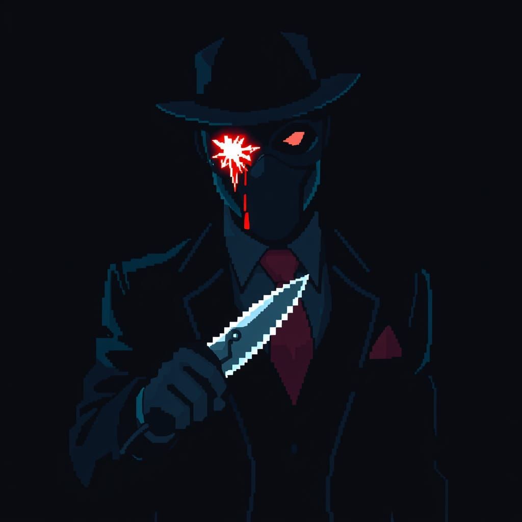 Distorted Spy in Dark, Muted Palette with Unsettling Glow
