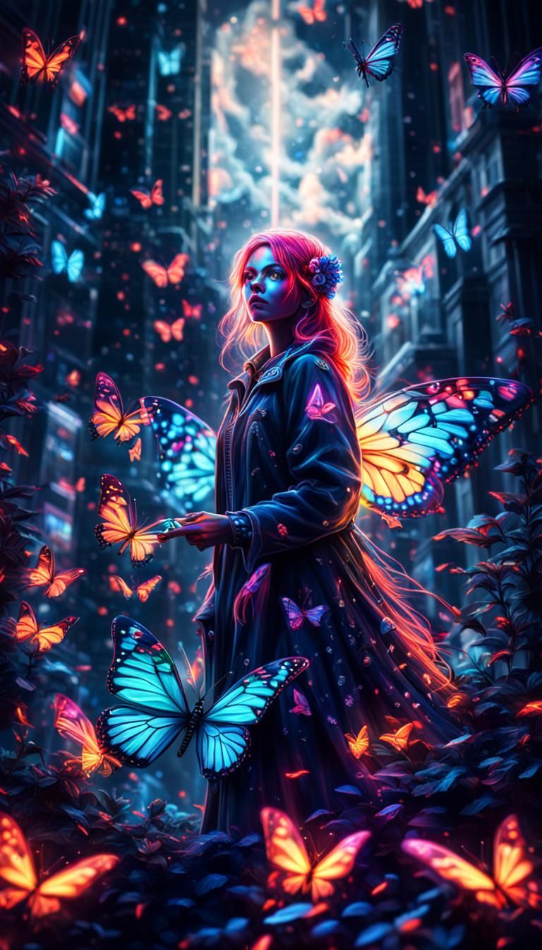 Neon Butterfly Woman