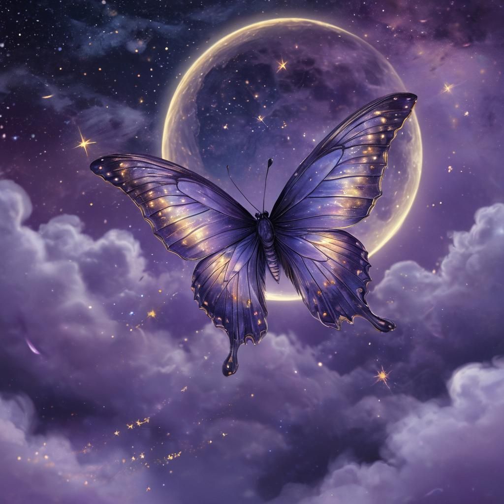 Ghost Butterfly Soaring Through Starry Night Sky