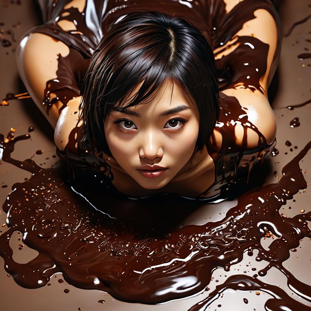 Young Woman Covered in Chocolate: Digital Art