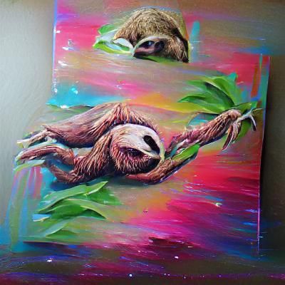 Colorful Acrylic Sloth Painting on Branch