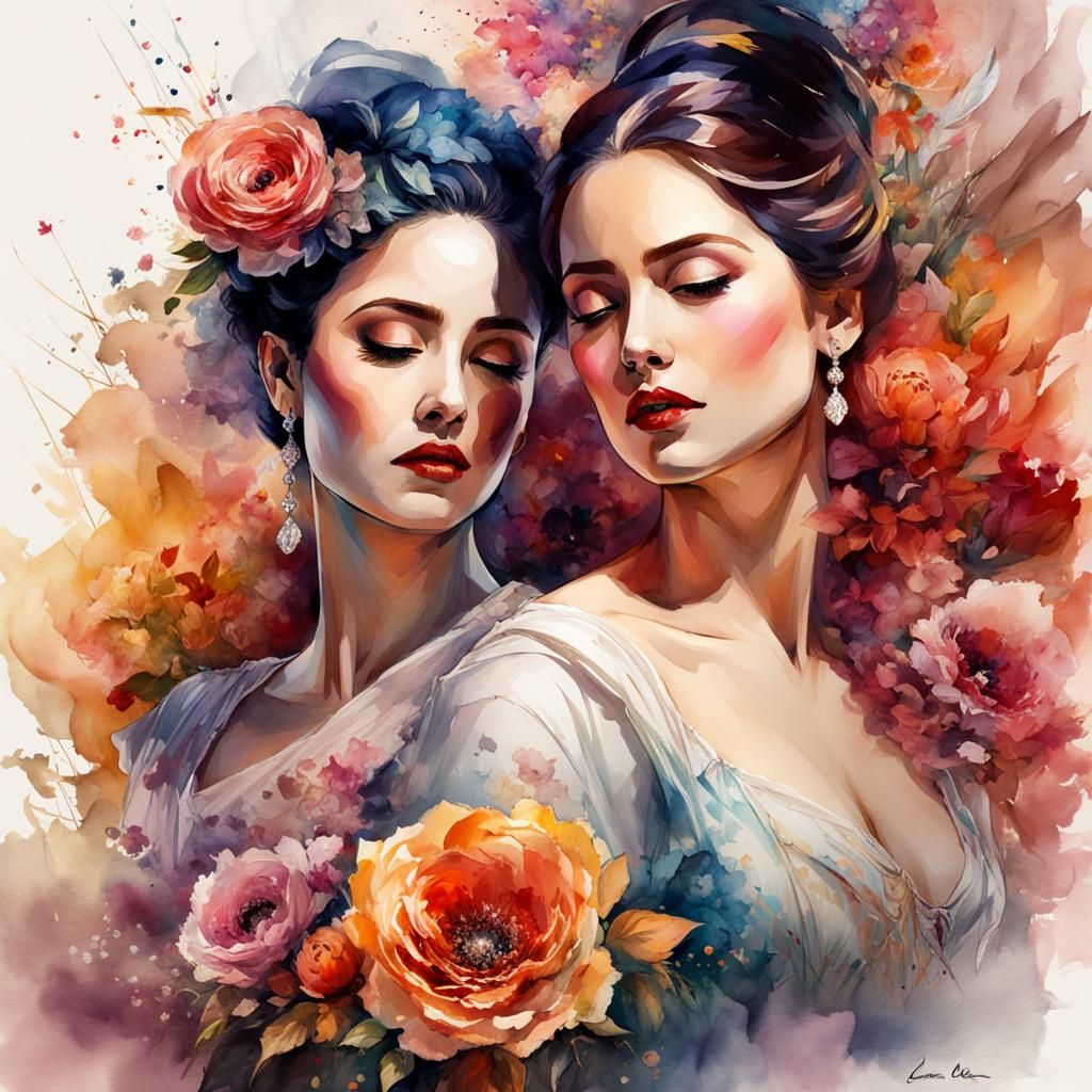Opera Singers Perform Flower Duet in Watercolor Style