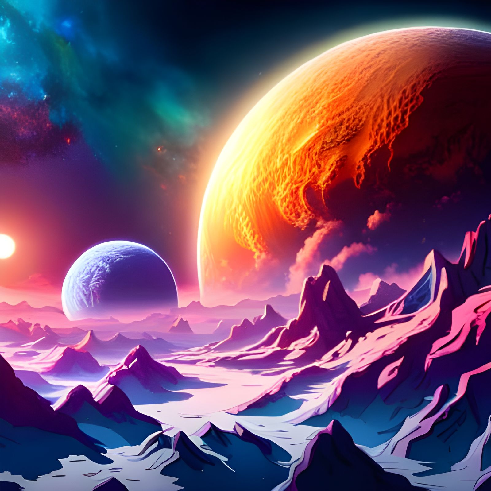 Earth-Like Planet in Space: Synthwave Digital Art