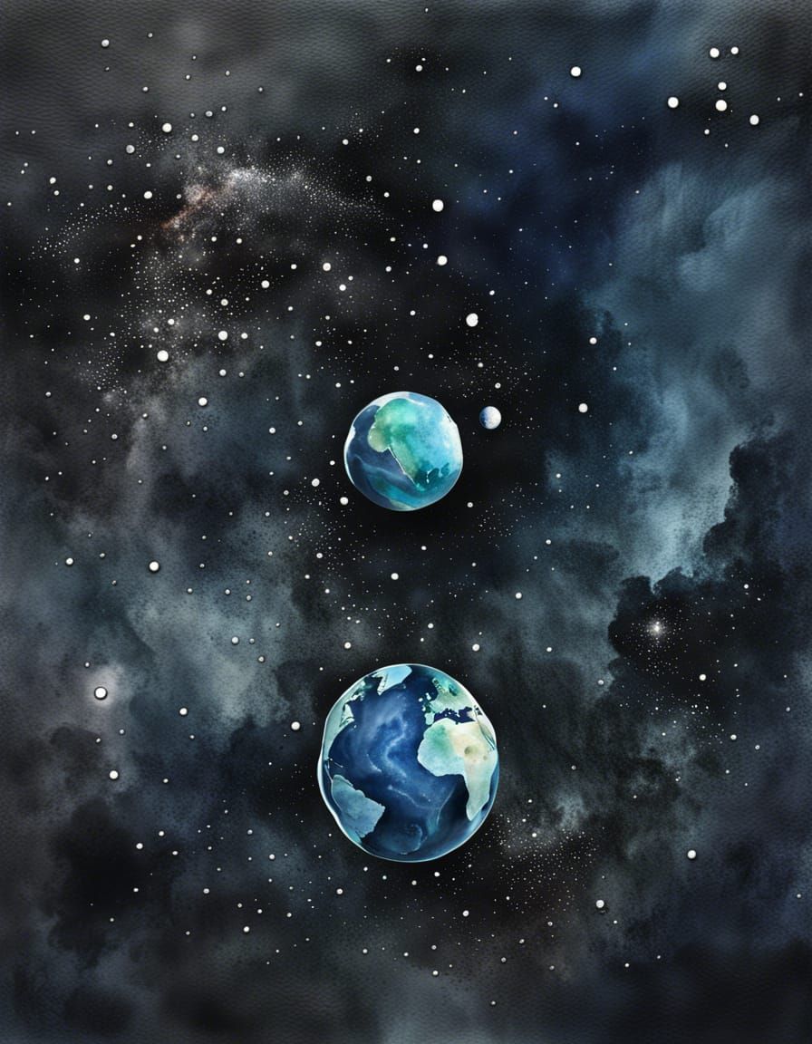 Pale Blue Dot in Space: Watercolor Earth
