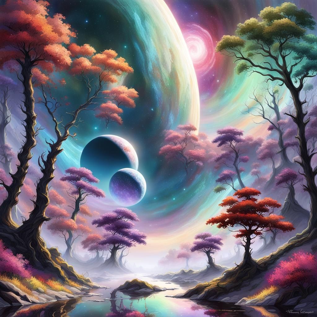 Binary Moons Ascending Above Alien Planet