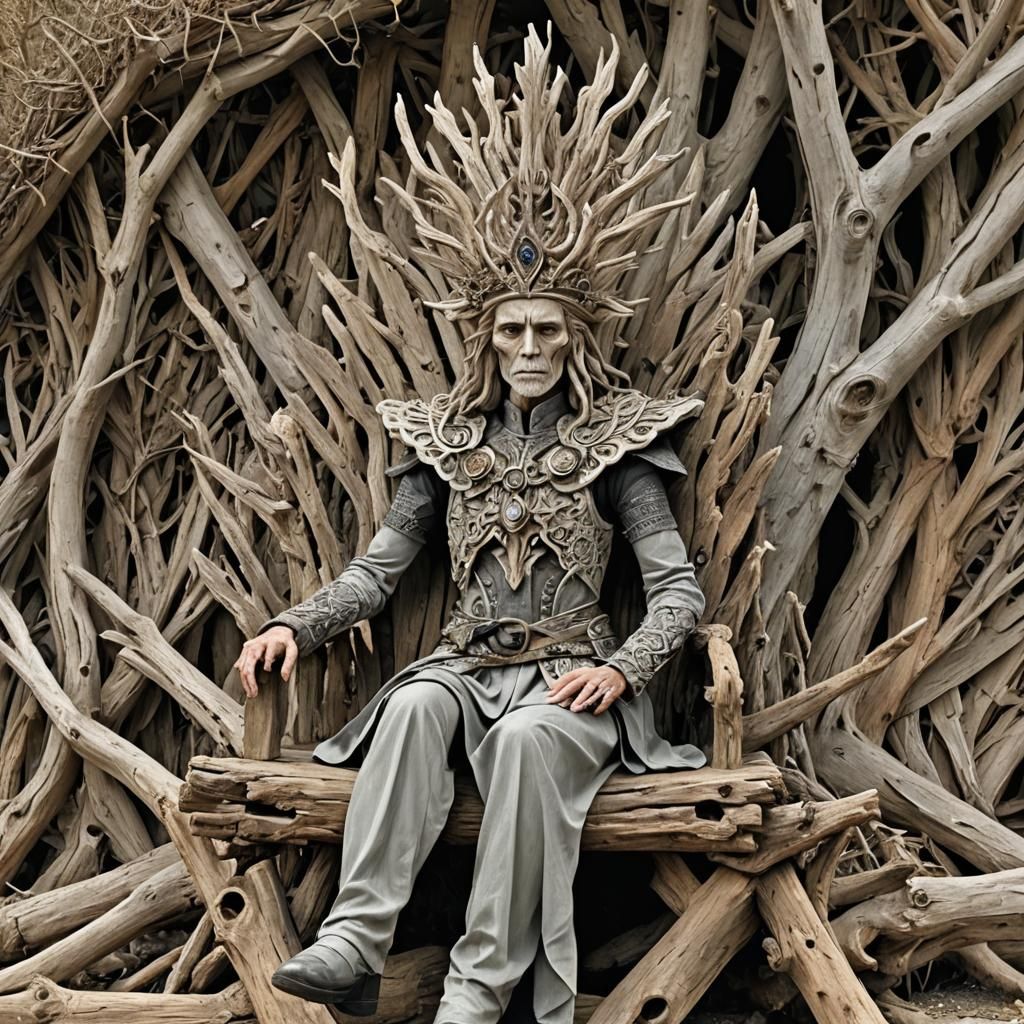 An elderly Velaryon sitting on the driftwood throne