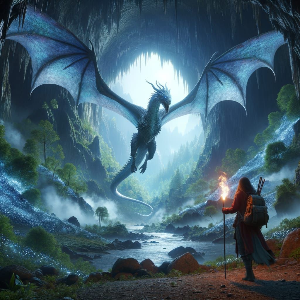Mystical Cave Encounter with a Majestic Dragon