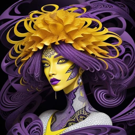 Abstract Portrait: Woman with Feathers in Fractal Art